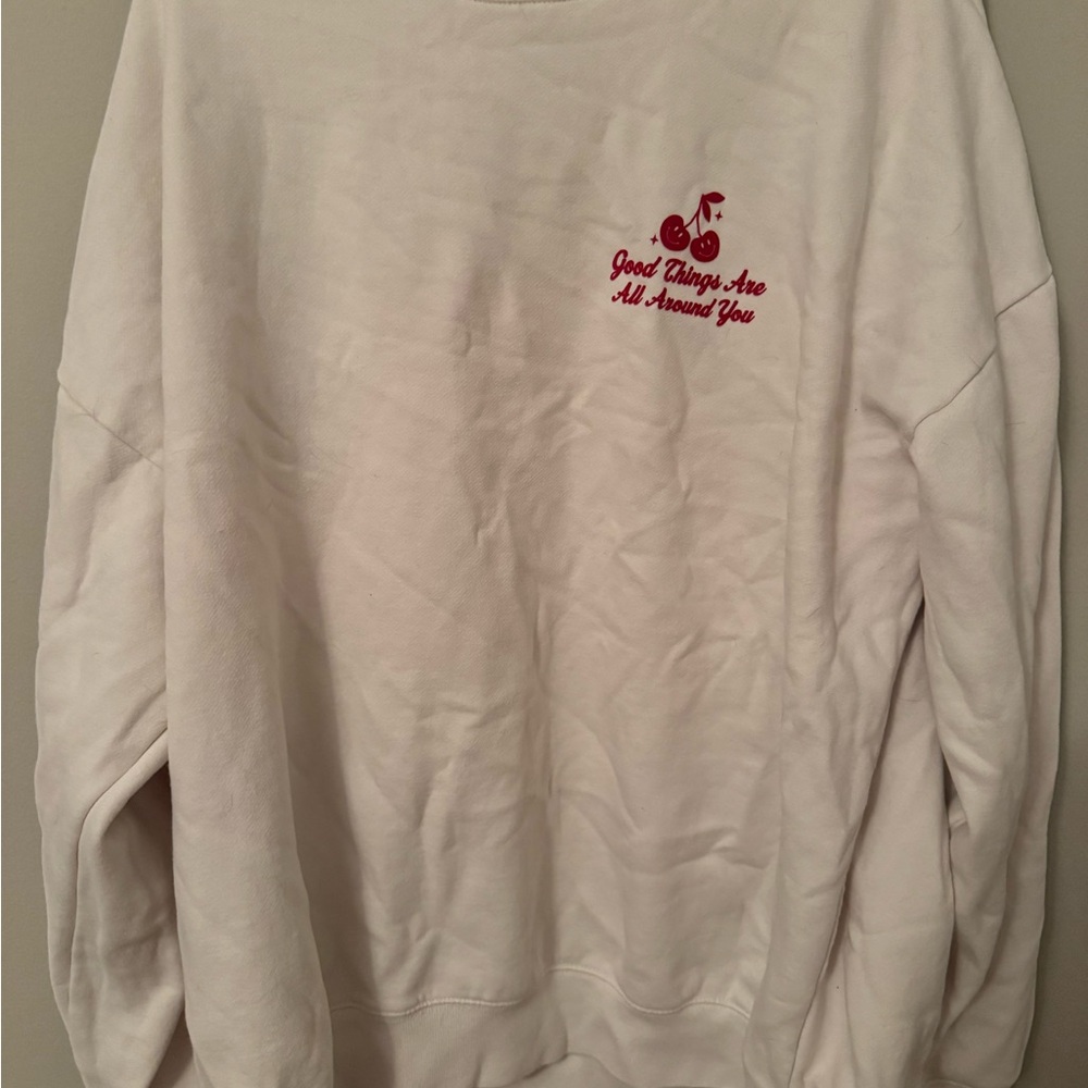 Aeropostale Cream Crew Neck Sweater with Red Detail